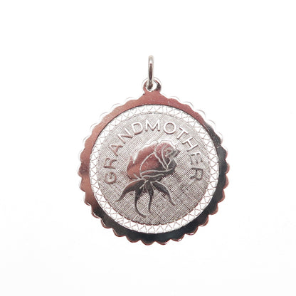 925 Sterling Silver Vintage Grandmother Rose Flower Charm Pendant