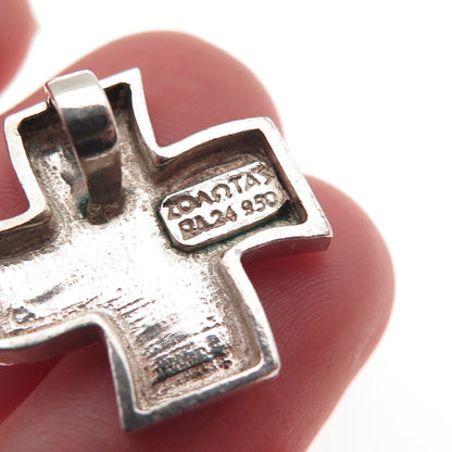 Zolotas 950 Silver Vintage Greece Wavy Cross Oxidized Slide Charm Pendant