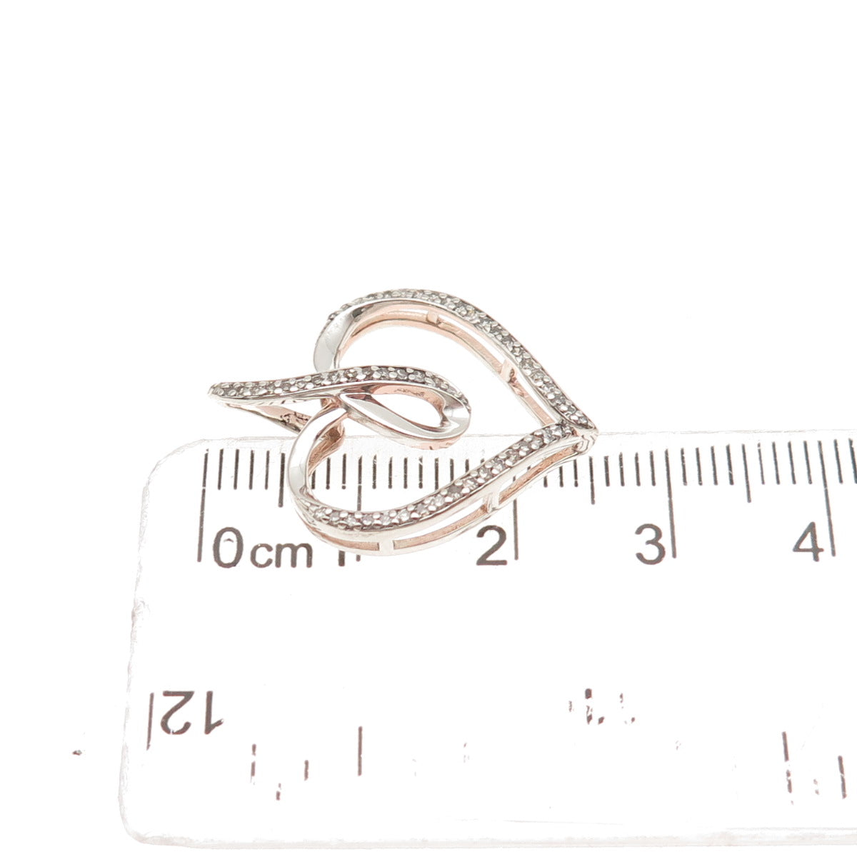 925 Sterling Silver Rose Gold Plated Real Round-Cut Diamond Heart Charm Pendant