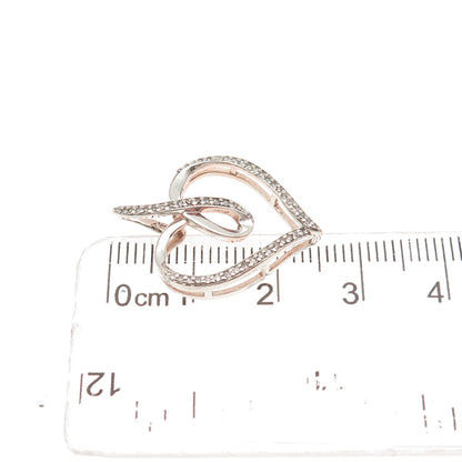 925 Sterling Silver Rose Gold Plated Real Round-Cut Diamond Heart Charm Pendant