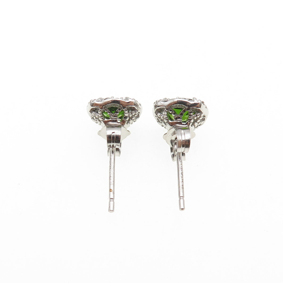 925 Sterling Silver Cushion-Cut Green & Round-Cut White C Z Stud Earrings