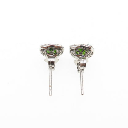 925 Sterling Silver Cushion-Cut Green & Round-Cut White C Z Stud Earrings