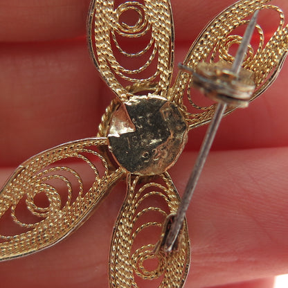 925 Sterling Gold Plated Vintage Israel Real MOP Butterfly Filigree Pin Brooch