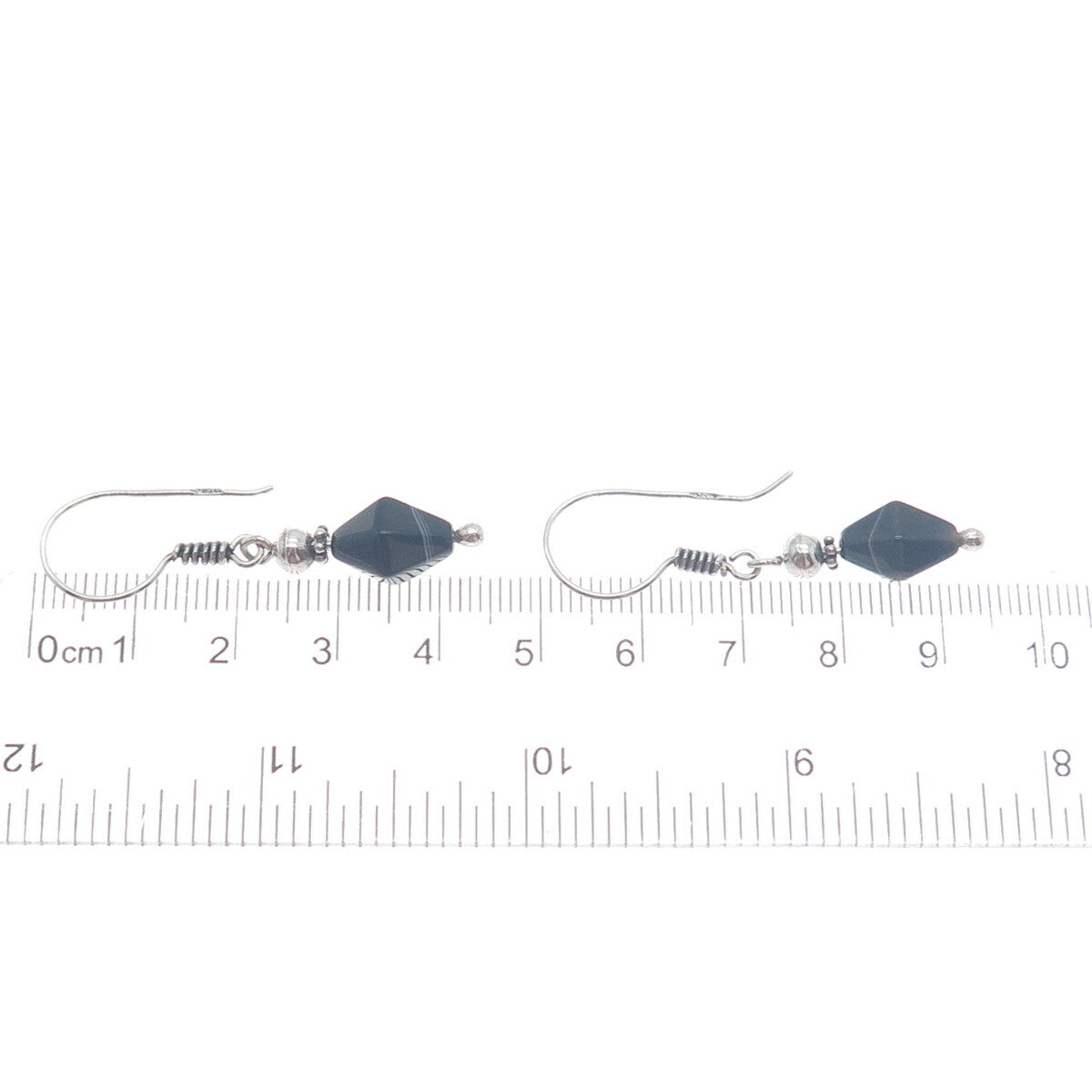800 Silver Vintage Egypt Real Black Agate Dangle Earrings