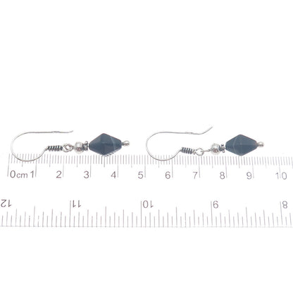 800 Silver Vintage Egypt Real Black Agate Dangle Earrings