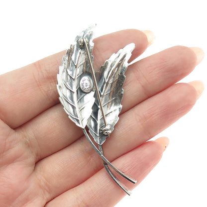 JEWELART 925 Sterling Silver Antique Art Deco Floral Leaves Oxidized Pin Brooch