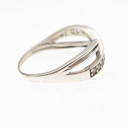 925 Sterling Silver Round-Cut C Z Crisscross Ring Size 8.5