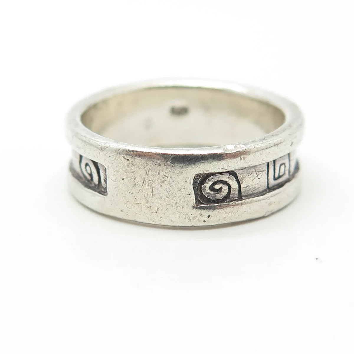 925 Sterling Silver Vintage Spiral Runic Viking Band Ring Size 7