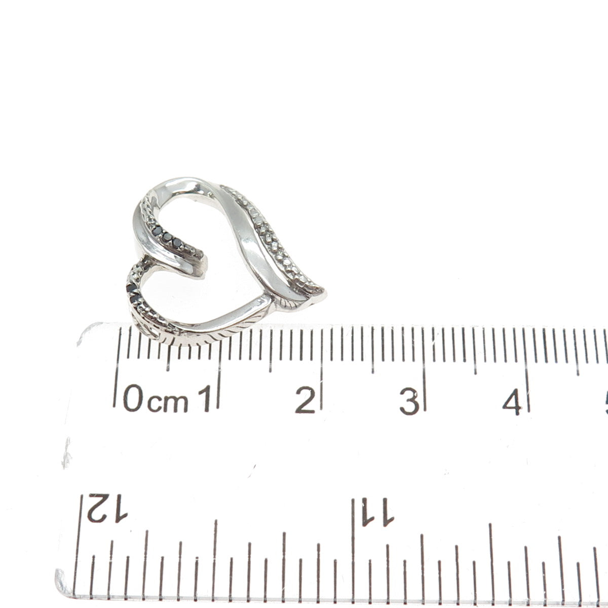 925 Sterling Silver Real Black & White Diamond Heart Minimalist Slide Pendant