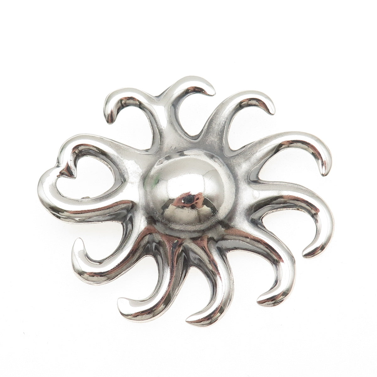 925 Sterling Silver Vintage Mexico Modernist Sun Oxidized Pin Brooch
