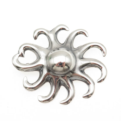 925 Sterling Silver Vintage Mexico Modernist Sun Oxidized Pin Brooch