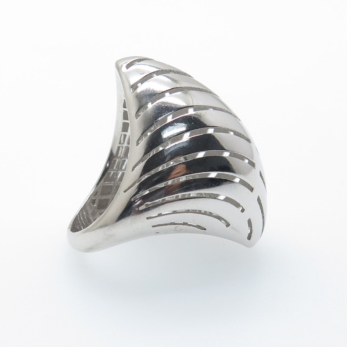 925 Sterling Silver Italy Modernist Rhombus Ribbed Dome Ring Size 8.5