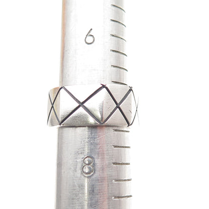 925 Sterling Silver Vintage Mexico X-Shape Geometric Band Ring Size 7.5