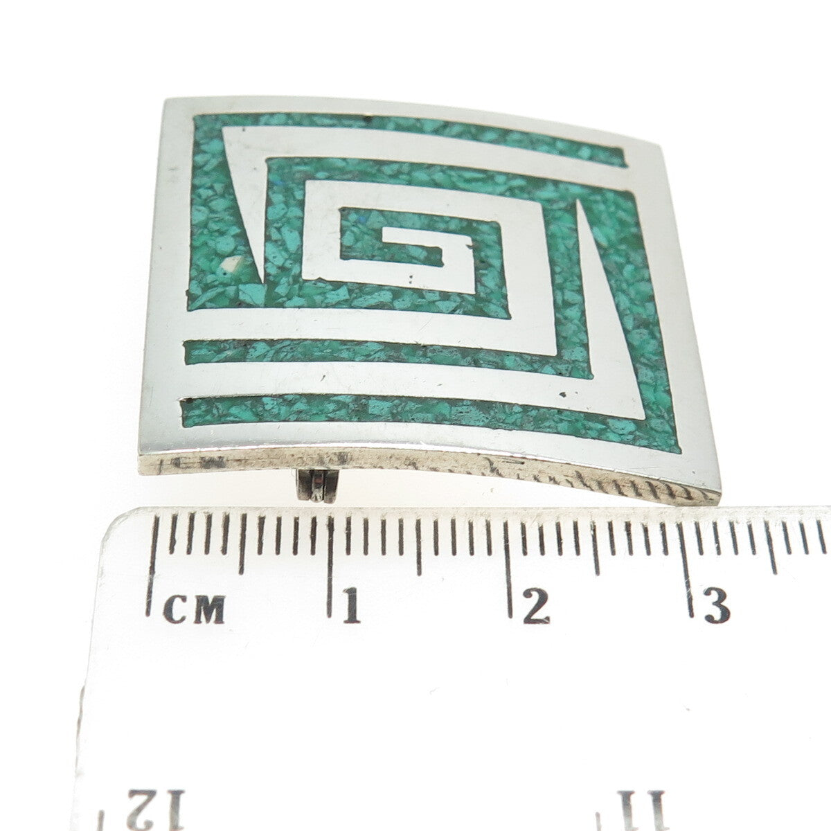 925 Sterling Silver Vintage Mexico Real Turquoise Gem Inlay Pin Brooch