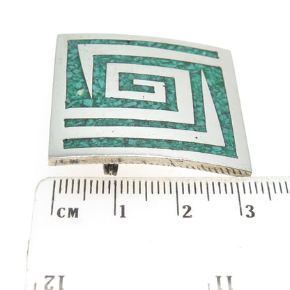 925 Sterling Silver Vintage Mexico Real Turquoise Gem Inlay Pin Brooch