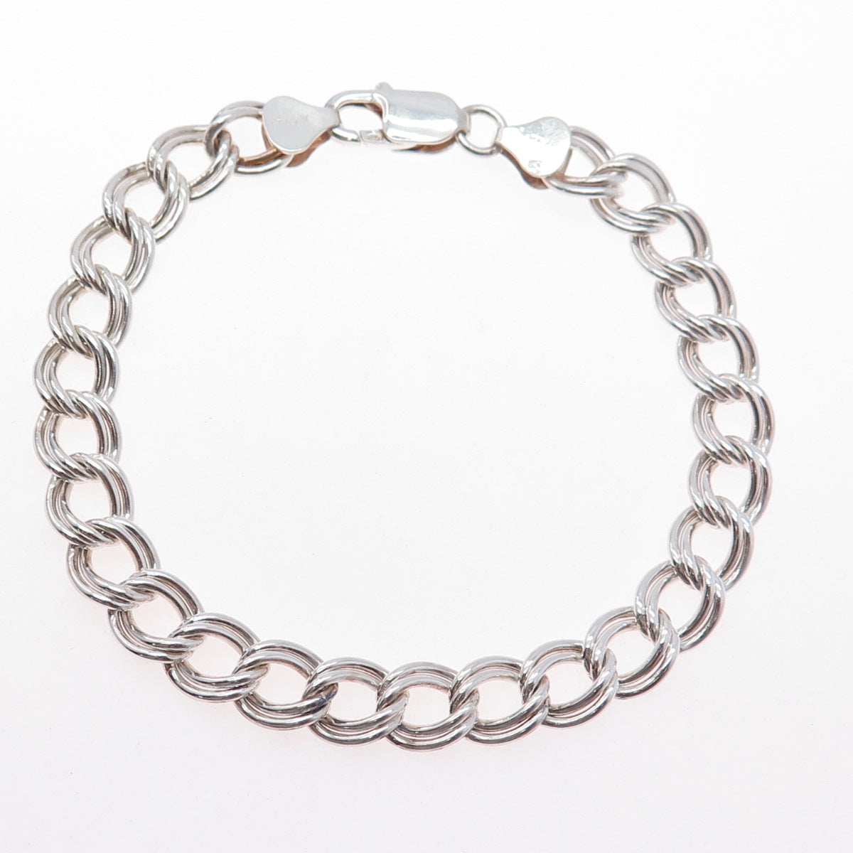 925 Sterling Silver Vintage Italy Double Curb Link Bracelet 8"