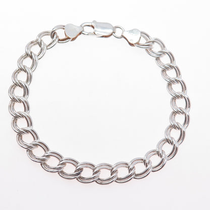 925 Sterling Silver Vintage Italy Double Curb Link Bracelet 8"