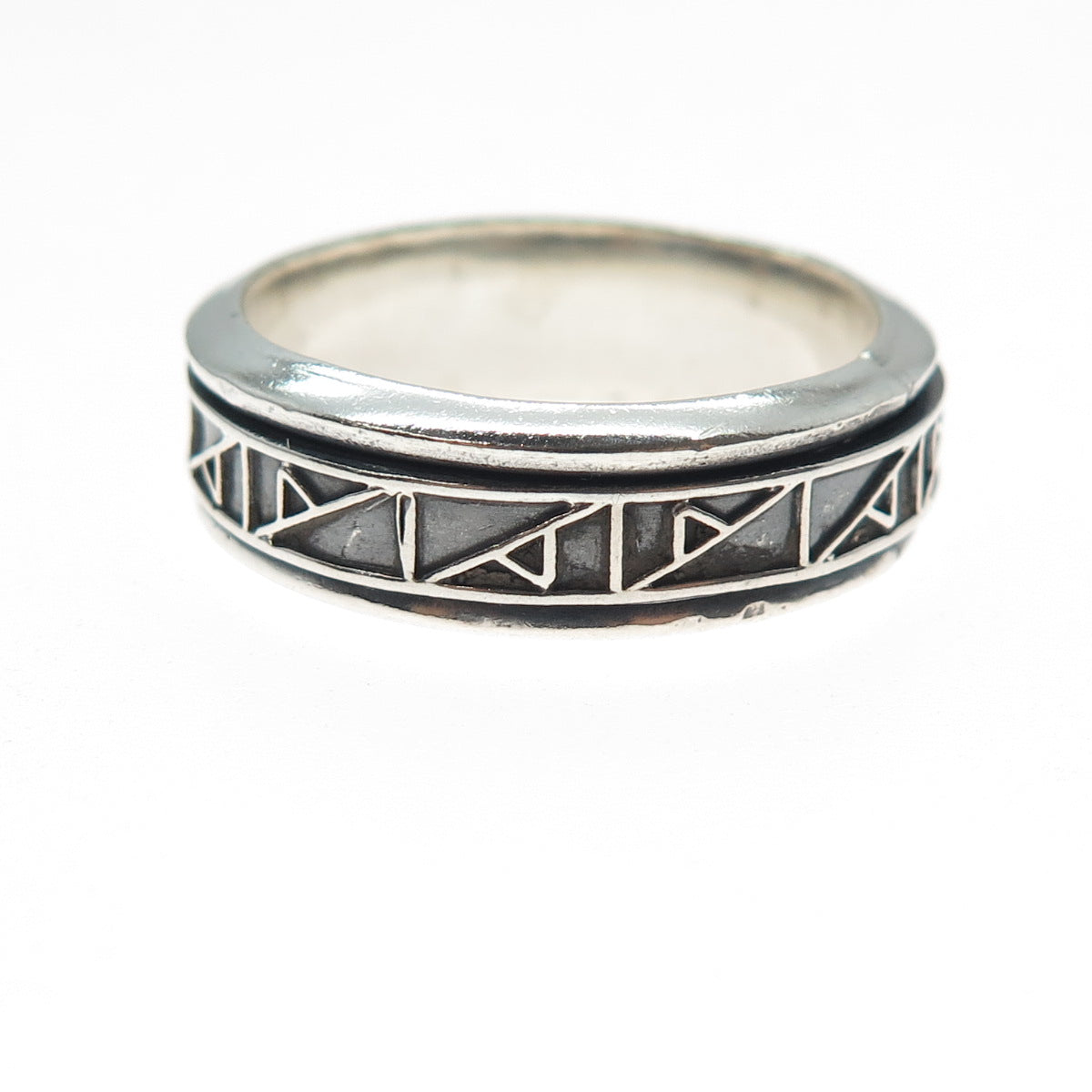 925 Sterling Silver Vintage Modernist Rotating Band Oxidized Ring Size 13.5