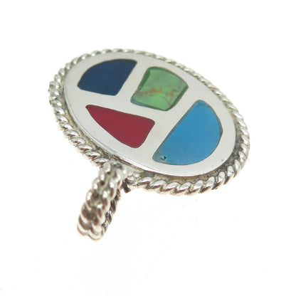 ATI 925 Sterling Silver Vintage Mexico Real Turquoise Gemstone & Enamel Pendant