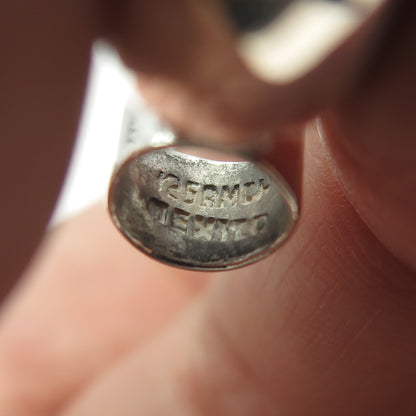 925 Sterling Silver Vintage Mexico Real Turquoise & Lapis Gem Dual Sided Pendant