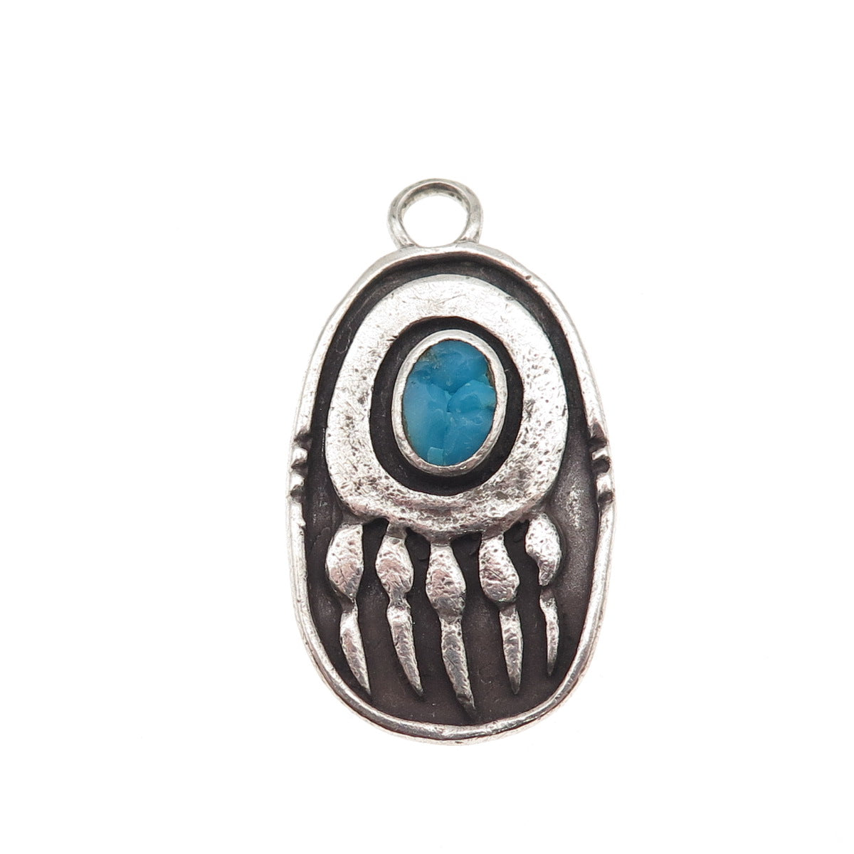 Old Pawn Sterling Silver Vintage Southwestern Turquoise Bear Paw Charm Pendant