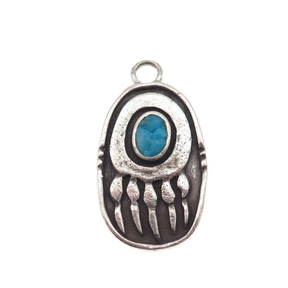 Old Pawn Sterling Silver Vintage Southwestern Turquoise Bear Paw Charm Pendant