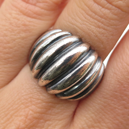 925 Sterling Silver Vintage Modernist Ribbed Oxidized Ring Size 9