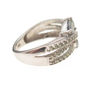 Chuck Clemency 925 Sterling Silver Real Green Amethyst Multi-Row Ring Size 6