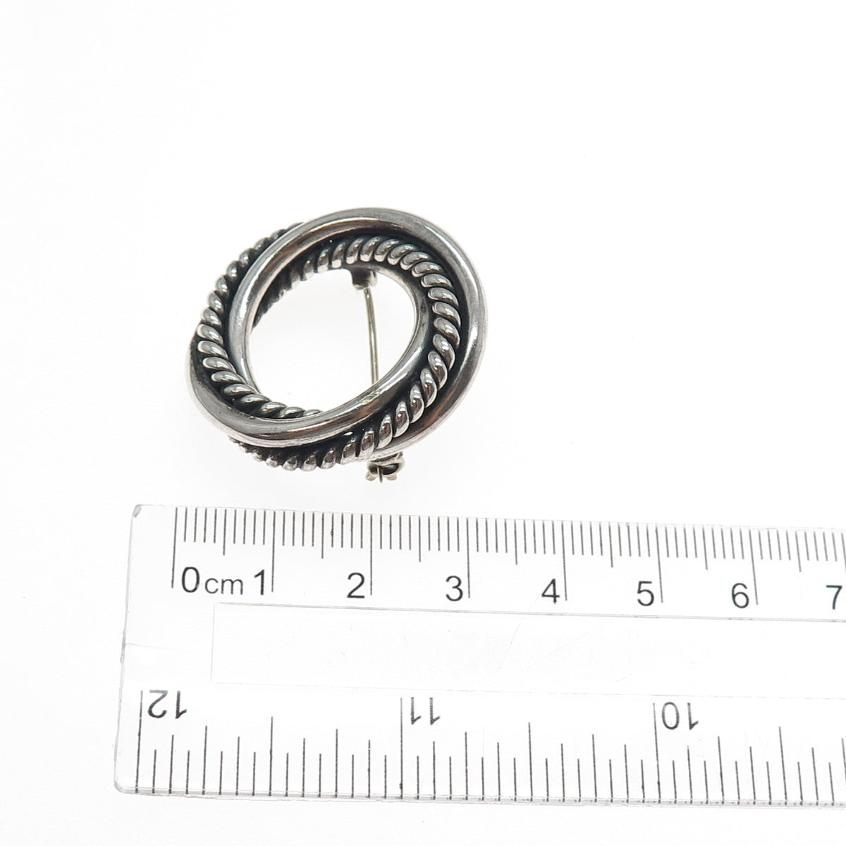 925 Sterling Silver Vintage Mexico Interlocked Trinity Oxidized Pin Brooch