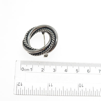 925 Sterling Silver Vintage Mexico Interlocked Trinity Oxidized Pin Brooch