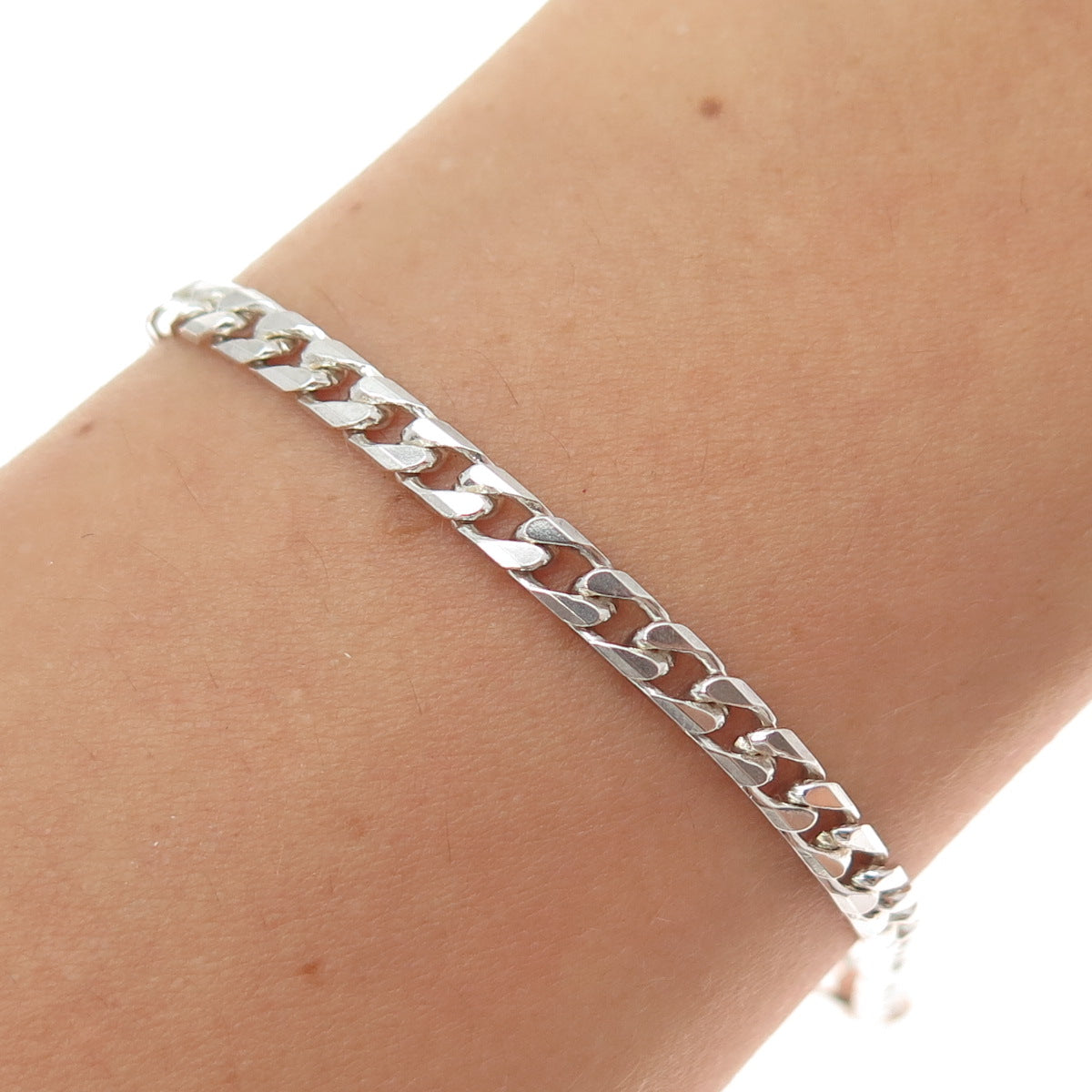 925 Sterling Silver Vintage Italy Curb Link Bracelet 7"
