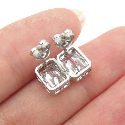 925 Sterling Silver Emerald-Cut Shaped C Z Stud Earrings