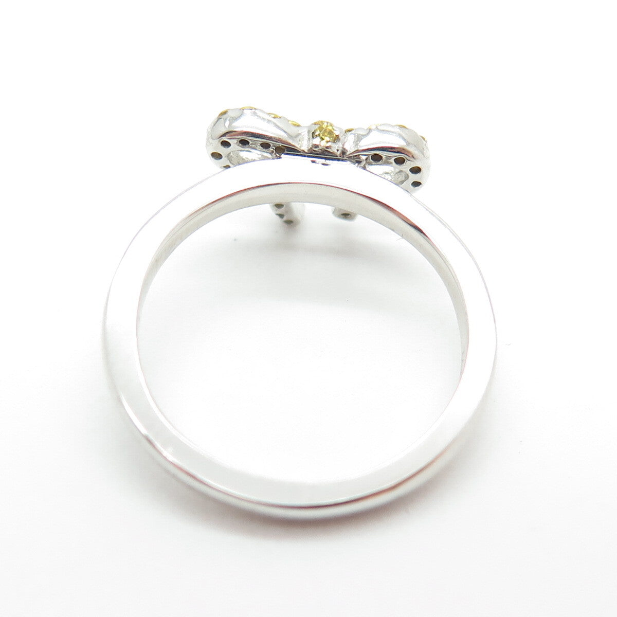 925 Sterling Silver Lemon Round-Cut Shaped C Z Bow Ring Size 5.75