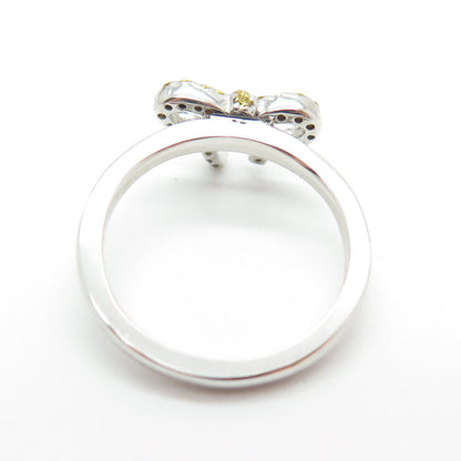 925 Sterling Silver Lemon Round-Cut Shaped C Z Bow Ring Size 5.75