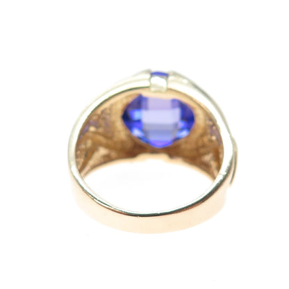 ROSS SIMONS 925 Sterling Silver Gold Plated Cushion-Cut Purple C Z Ring Size 8.5