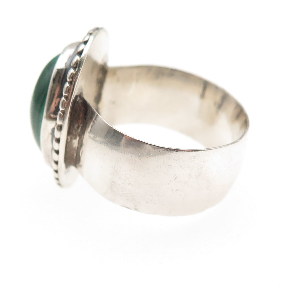 Old Pawn 925 Sterling Silver Vintage Southwestern Malachite Ring Size 11.5