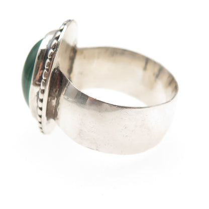 Old Pawn 925 Sterling Silver Vintage Southwestern Malachite Ring Size 11.5