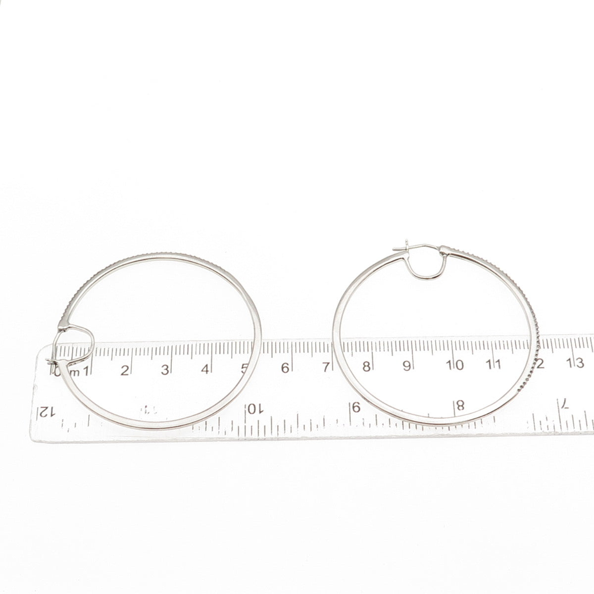 Sun 925 Sterling Silver Real Round-Cut Diamond Large Hoop Earrings