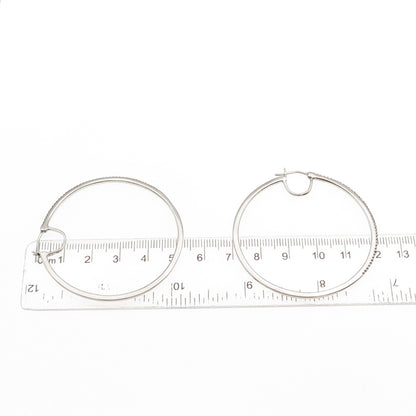 Sun 925 Sterling Silver Real Round-Cut Diamond Large Hoop Earrings