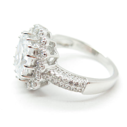 925 Sterling Silver Real Cushion & Round-Cut C Z Ring Size 8.25
