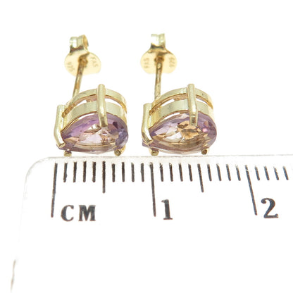 925 Sterling Silver Gold Plated Real Pear-Cut Amethyst Stud Earrings