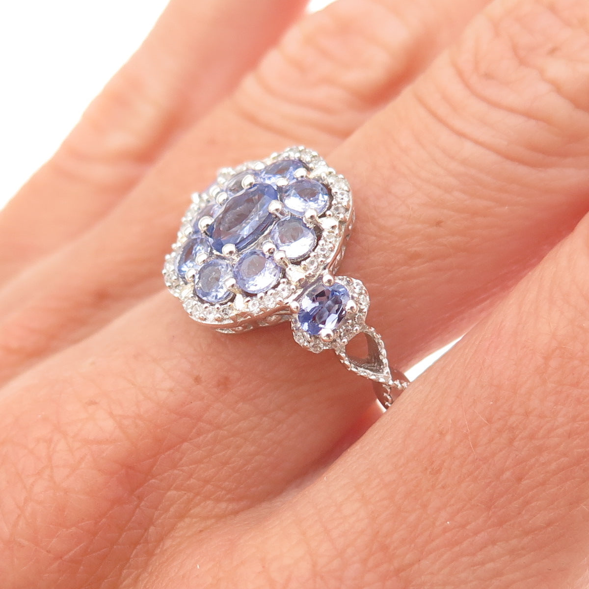 Chuck Clemency 925 Sterling Silver Real Tanzanite & White Topaz Ring Size 8