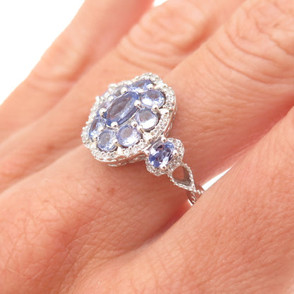 Chuck Clemency 925 Sterling Silver Real Tanzanite & White Topaz Ring Size 8