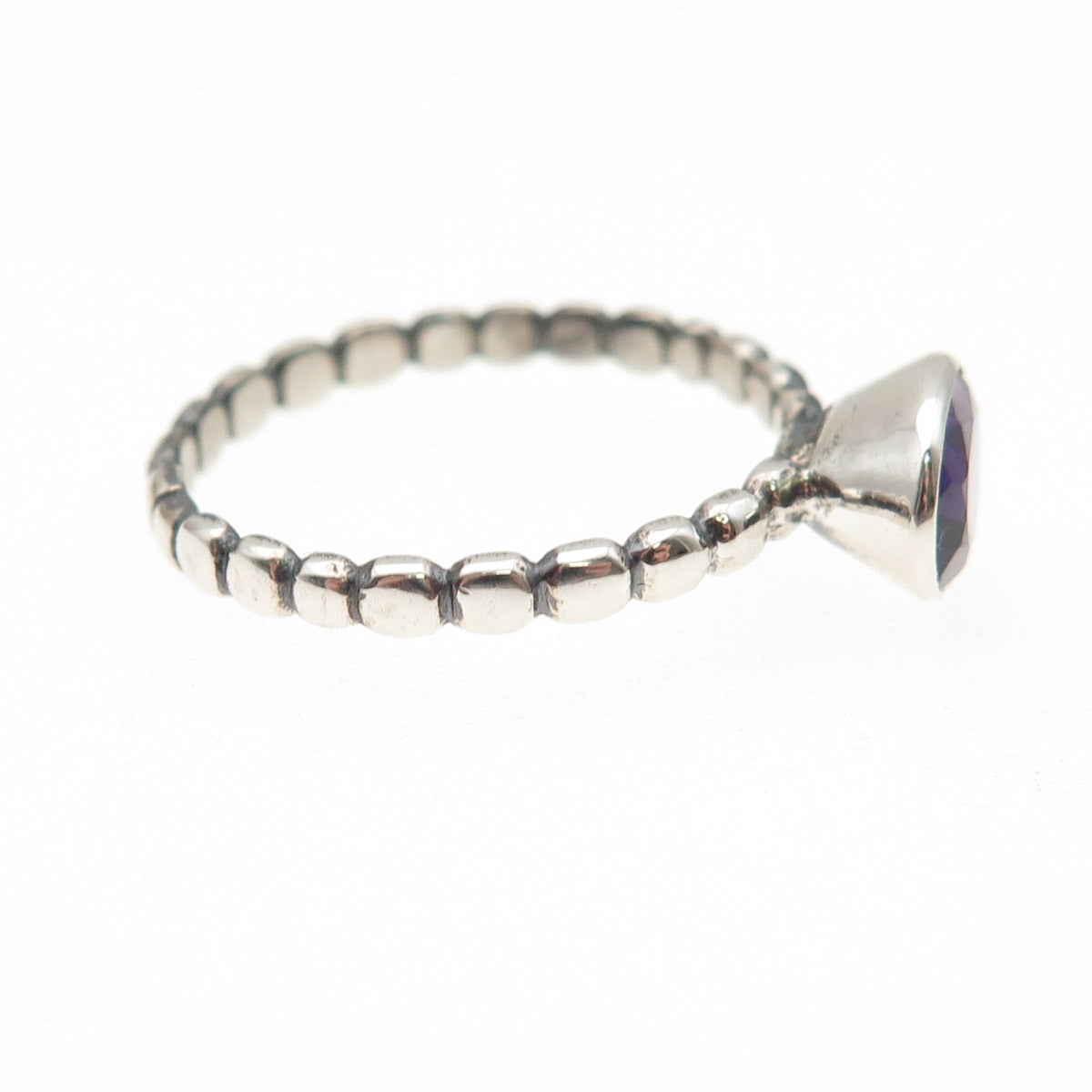 925 Sterling Silver Vintage Real Oval-Cut Amethyst Bubble Ring Size 7.25