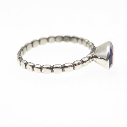 925 Sterling Silver Vintage Real Oval-Cut Amethyst Bubble Ring Size 7.25