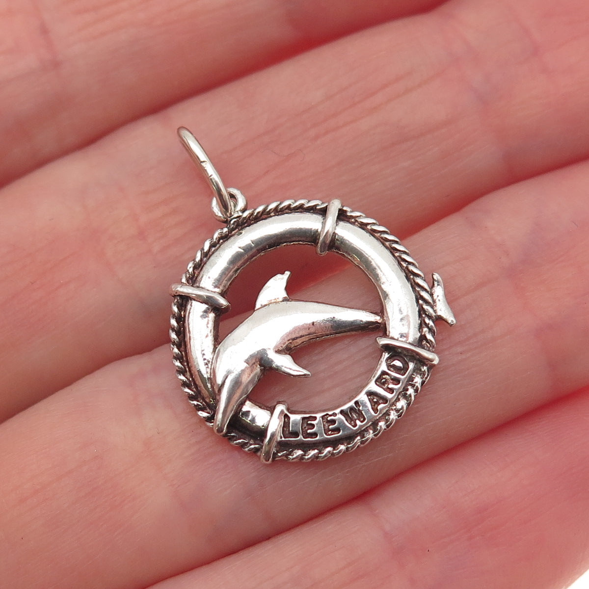 925 Sterling Silver Vintage Leeward Dolphin Oxidized Mini Charm Pendant