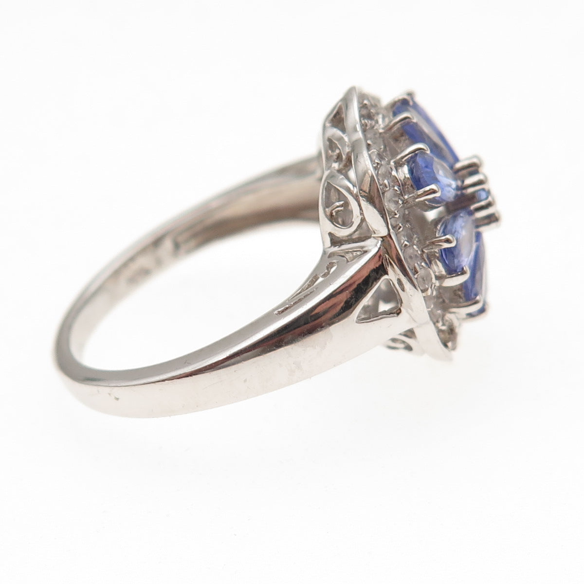 Chuck Clemency 925 Sterling Silver Real Tanzanite & White Topaz Ring Size 8.25