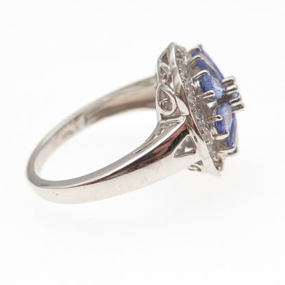 Chuck Clemency 925 Sterling Silver Real Tanzanite & White Topaz Ring Size 8.25