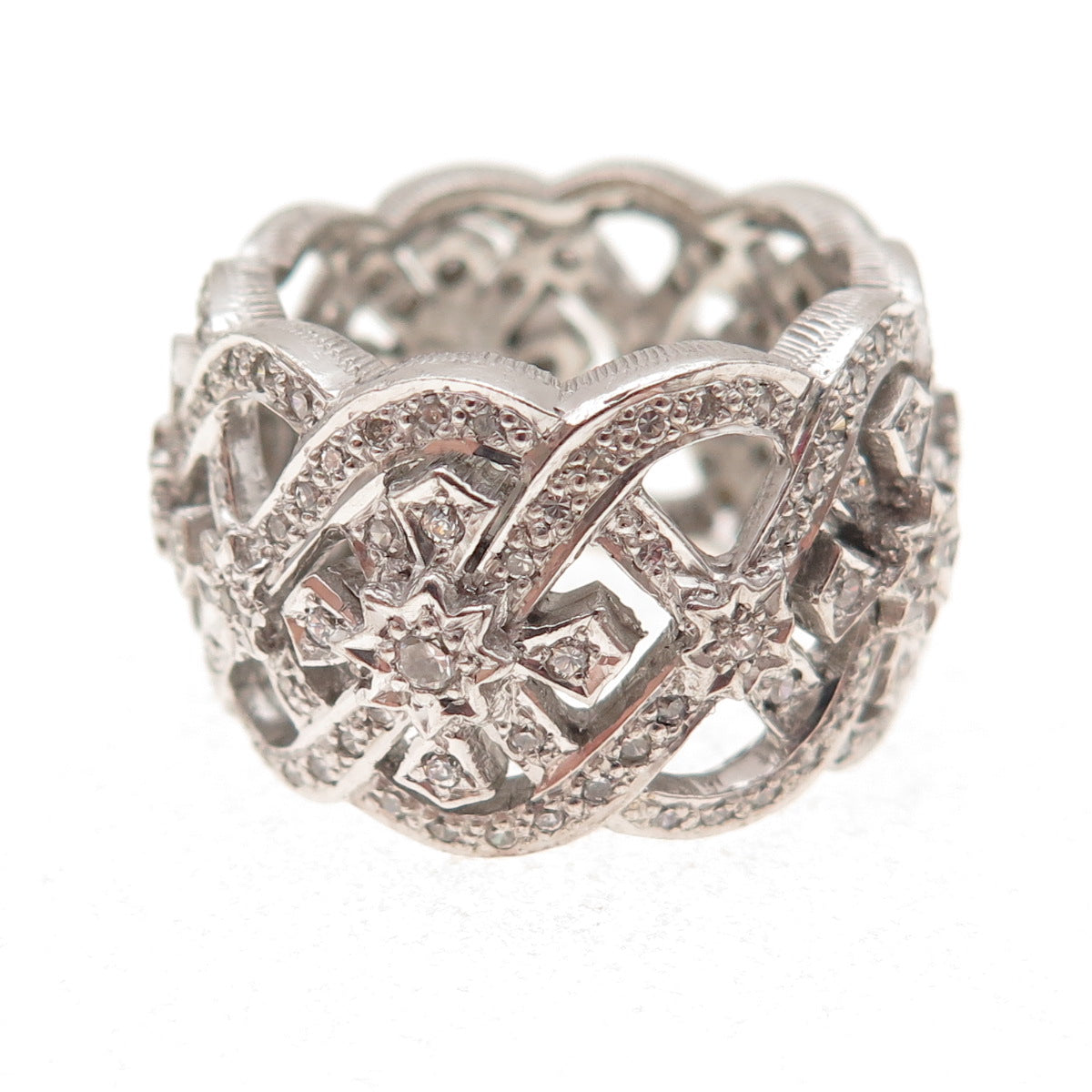 925 Sterling Silver Round-Cut C Z Cross Woven Sparkle Ring Size 8