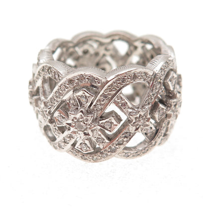 925 Sterling Silver Round-Cut C Z Cross Woven Sparkle Ring Size 8